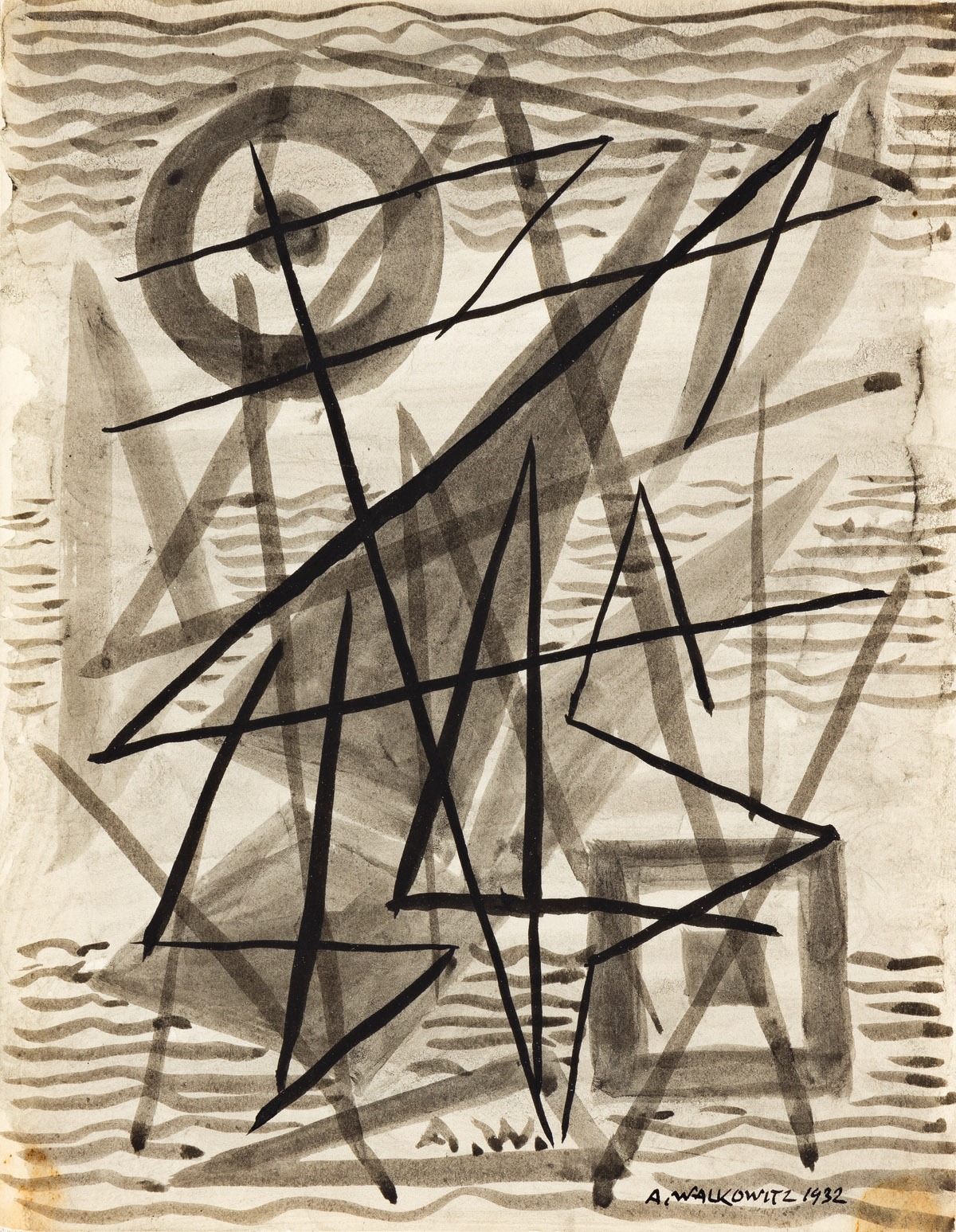 ABRAHAM WALKOWITZ (1878-1965) Three ink drawings of abstract compositions.